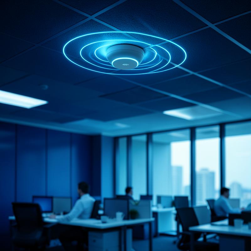 Access point Wi-Fi instalado no teto de um escritório